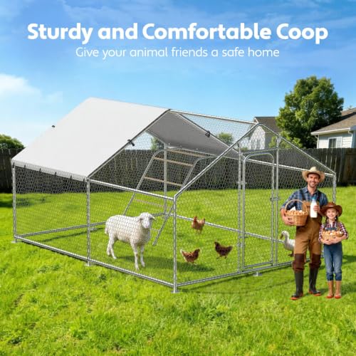 Large Chicken Run 10 x 9.9 x 6.4 FT Chicken Coop with Cover | Reinforced frame, Walk-in Chicken Coop, Roosting Perch, Waterproof Cover, Side Hardware Cloth, Backyard & Farm Use - size: 119.0"L x 119.0"W x 78.0"H