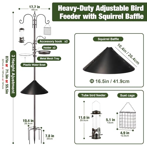 ERYTLLY Bird Feeders Bird Feeding Station Kit Bird Feeding Pole Wild Bird Feeder Hanging Kit with Squirrel Guard Baffle Suet Cage Tube Bird Feeder Planter Hanger Multi Feeder for Attracting Wild Birds - size: 91 Inch with squirrel baffle