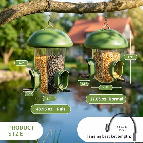 LONA Bird Feeders for Outdoors Hanging – 3 Separate Compartments, 3 Feeding Ports, Weatherproof Dome & 3 Ways to Hang, Large Capacity for Cardinals/Finches (Green | Weatherproof&Easy Clean, 3 Ports&3 Ways for Hanging, Large seed Capacity for Wild Birds, O