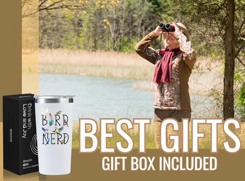 Onebttl Bird Watching Tumbler for Lovers & Watchers, 20oz Stainless Steel Insulated With Lid & Straw, Gift Card & Box Included, Birthday Present, White - Bird Nerd - color: Bird Nerd - White