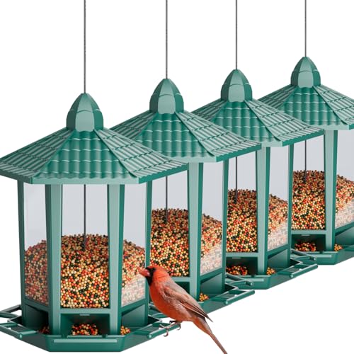Birdream 4 Pack Bird Feeders for Outdoor Hanging, 10 LB Fun Installation Retro Pagoda Design Bird Feeder, Attracting Wild Birds Chickadees Goldfinches Cardinals Finches and Sparrows (Green) - color: Green, size: 4 PACK