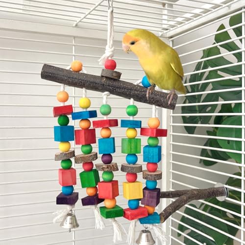 Bird Chewing Toys for Parakeet- Parrot Cage Bites, Wooden Block Cockatiel Toy for Small and Medium Parrots and Birds - color: Colorful
