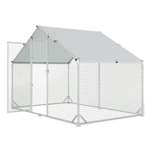 4ever2buy Metal Chicken Coop, 9.8x6.6 FT Walk-in Chicken Run Pen Poultry Cage, Water-Resistant & Anti-UV Cover, Large Chicken Coop for 6-8 Chickens - size: 9.8’L x 6.6’W x 6.4’H