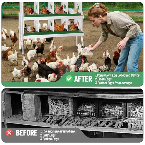 Galvanized Steel Chicken Nesting Box 8 Grids, Metal Egg Laying Boxes for Hens with Hinged Lid and Ventilated Design, Easy Clean Poultry Nest Box for Chicken Coop Accessories, Green, with Legs - color: Green, size: 8 Holes with Legs