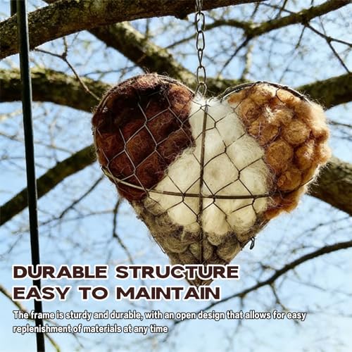 Handmade Alpaca Fiber Bird Nesting Heart-Refillable Material Holder (Brown) | for Wild Birds and Hummingbirds,Refillable Fowl Home Garden Yard