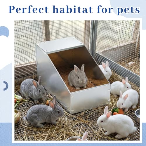 Maxcheck Galvanized Metal Rabbit Nesting Box, 18.5*10.6*10 in with 2 Pcs Grass Mats, Bunny Small Animal Nest with Removable Acrylic Floor for Breeding, Durable, Easy to Clean for Indoor/Outdoor Use