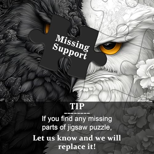 Yin Yang Owl Puzzle for Adults 1000 Pieces，Black and White Puzzles Owl Flowers, Impossible Difficult Hard Bird Jigsaw Puzzle, Animal Floral Art Challenge Puzzle Aesthetic - style: PT-986-Yin Yang Owl Puzzle
