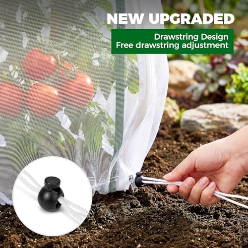 3Pcs Garden Bird Netting Plant Cover for Tomato Cage, 67" x 17.7" Insect Bird Barrier Tomato Cage Net with Zipper, Tomato Trellis Plant Netting Cover for Square Tomatoes Cages Plants Garden Protection - size: 67 in