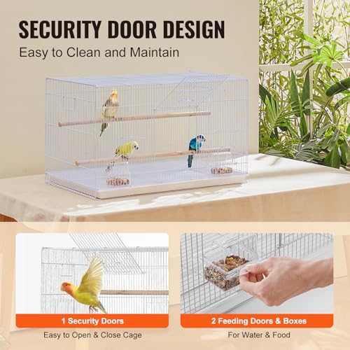 VEVOR 30-inch Flight Bird Cage, Stackable Bird Cage for Small Parrots Canaries Cockatiels Lovebirds Finches Budgies Conures Macaws Pet Travel Birdcage with Handle and Perches - color: White