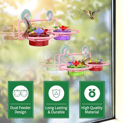 Dreamdrawer 2 Pack Window Hummingbird Feeder, Small Hummingbird Feeder for Outdoors with Strong Suction Cup - Metal Base & 6 Feeding Ports, Easy to Clean and Refill, Pink - color: 2PC-Pink