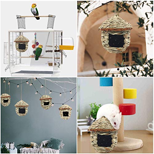 3 Pack Hummingbird House, Hand Woven Bird Nest for Outdoors Hanging | Humming Birdhouse, Small Grass Bird Houses for Outside, Natural Fiber Bird Hut Roosting Pocket for Finch Canary Chickadee