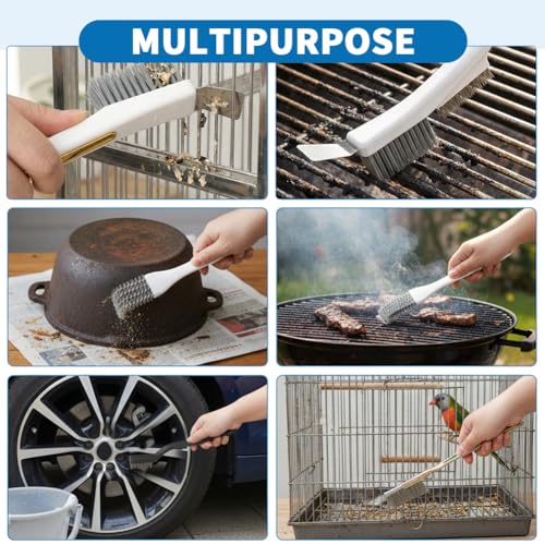 Bird Cage Cleaning Brush Kit, Bird Poop Remover Cleaning Tools Accessories for Small,Medium,Large,Tall, 4-Piece Multi Function Bird Perch Set, Includes Perch Brush, Mesh Brush and 3-in-1 Wire Brush