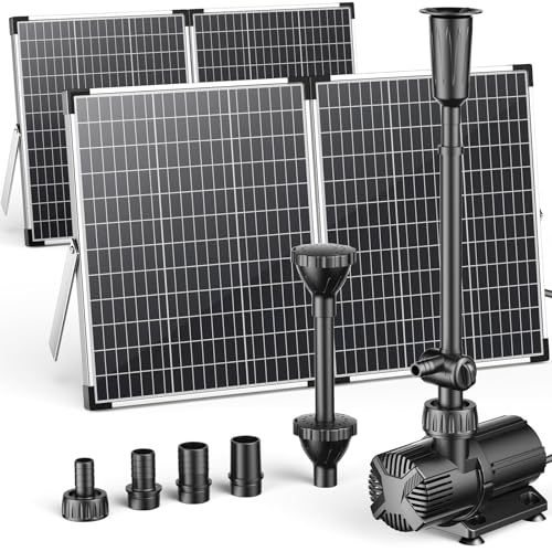 Antfraer 120W Solar Pond Pump, Solar Water Pump with 1600GPH Adjustable Flow & Dry-Run Protection, Solar Water Fountain Pump & Dual Solar Panels for Outdoor Pond Garden Waterfall Water Features - size: 120W