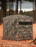 Hunting Blind 270 Degree See Through Ground Blind for Turkey Deer Hunting, 2-3 Person Camouflage Pop Up Hunting Blinds Ground Waterproof Portable Concealed Shelter with Silent Door and Carrying Bag