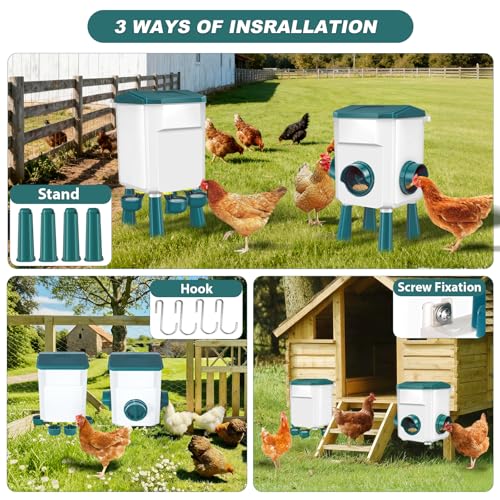 Auto No Waste Chicken Feeder and Waterer Set 3 Gallon/26.4 Pounds | Sturdy & Durable Chick Feeder and Waterer Set, Poultry Feeder Large for Hens/Ducks/Poultry - color: Blue