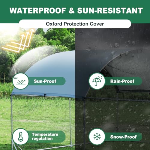 Large Metal Chicken Coop Round Top Upgrade Tri-Supporting Wire Mesh Chicken Run,Chicken Pen with Water-Resident and Anti-UV Cover,Duck Rabbit House Outdoor (13'L x 9'W x 6.5'H) - size: 156.0"L x 108.0"W x 78.0"H