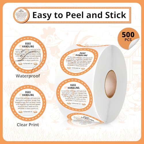 500Pcs Farm Fresh Egg Carton Stickers Labels, 1.7 Inch Self Adhesive Writable Handling Stickers for Farm Small Businesses and Chicken Farms Farmers Markets - color: Egg Handling
