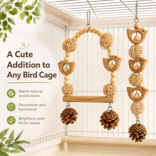 2PCS Bird Toys, Natural Wood Bird Cage Hanging Toys,Chew Shred Forage Toys for Parrots,Cockatiel,Conure,Love Birds,Parakeets,Budgie and Other Small Birds - style: Style 2