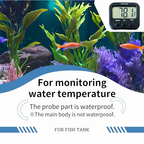 HATUSOKU Digital Thermometer with External Sensor, Magnet, Suction Cup, Water Thermometer, Aquarium, Refrigerator, Freezer (Black) - color: Black