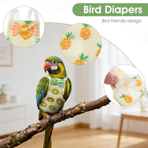 4 Pcs Bird Diaper, Parrot Diapers with Waterproof Inner | Reusable Flight Suit Cute Soft Bird Diaper Clothes for Parakeets Cockatiel Canary Monk Parakeet (M)