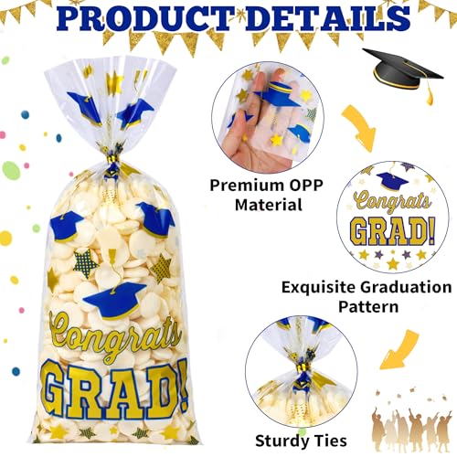QOIUSO 100 PCS Graduation Cellophane Treat Bags - Congrats Graduates Candy Plastic Clear Goodies Wrapping Bags with 110 PCS Twist Ties for Graduation Day Grad Party Supplies - color: Graduation-100pcs
