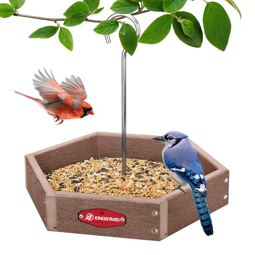 Kingsyard Hanging Platform Bird Feeder for Outdoors, Deep Tray, Brown | Weather-Resistant Recycled Poly Lumber, Fast-Draining Metal Mesh Base, Easy to Clean, Holds Up to 3 lb of Seed - color: Brown