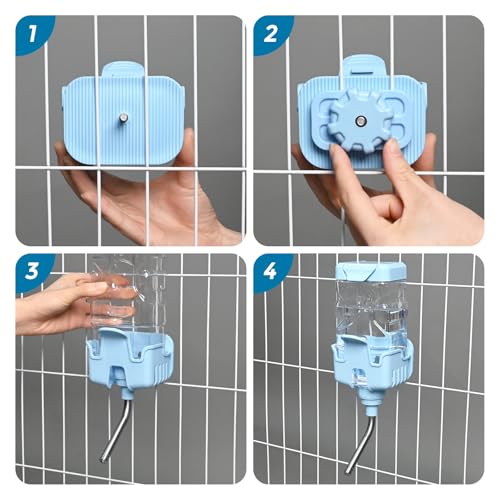 Vannon Small Pet Water Bottle, 25oz Top-Fill Cage Water Dispenser, Blue | Top-fill small pet water bottle with a spring-free stainless steel nozzle for everyday hydration and easy refills. - color: Blue, size: 25oz