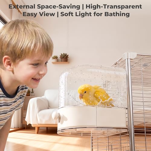 mini&moe Bird Bath for Cage, 4 in 1 Multifunction Birds House/Bath/Litter Box/Feeder Room, Bird Cage Accessories for Pet Birds Conure Budgies Cockatiels Lovebird,Finches, Parakeets, Mannikin, White - color: White