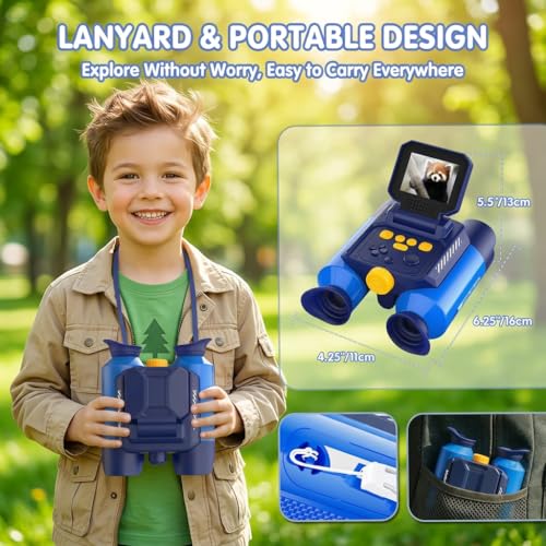 Kids Binoculars with Night Vision Camera, 10X Zoom Digital Adventures Telescope with 2.4" IPS Screen, Nature Explorer STEM Toys for Bird Watching Camping, Gifts for Boys Girls Age 4-12 - Azure - color: Azure