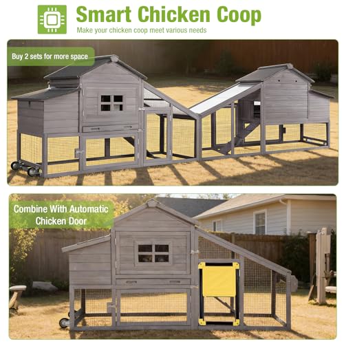 GUTINNEEN Chicken Coop with Wheels, Expandable Hen House Poultry Cage with Run, UV-Protected Roof, Divided Nesting Boxes, Easy One-Person Move, Ideal for 2 Adult Chickens or 4 Bantams, 72.3" L, Grey - color: Grey, size: 72.3"L x 26"W x 39.8"H