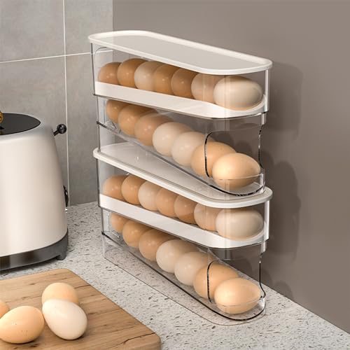 WACOI Auto Rolling Fridge Egg Organizer, Space Saving Eggs Dispenser for Refrigerator Storager with Lid,Egg Holder for Fridge 2 Pack - size: 2 Pack