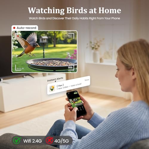 Smart Bird Camera Only, for Bird Feeder/Bath/House Bird Watching Live, 2.4G | Free AI Identify 10,000+ Species, Auto Capture 2.5K Bird Videos, Instant Alerts, Wireless Outdoor Cam, for Mom Dad Birdlovers
