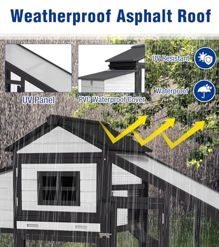 Chicken Coop with Run and Wheels Outdoor Poultry Hen House with Slide-Out Tray Chicken Cage Weatherproof Roof Predator-Proof for Backyard Black and White - color: 72.3"L Black & White