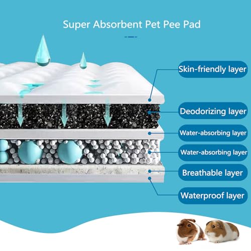 Guinea Pig Pee Pads, Disposable Rabbit Cage Liners, Charcoal Odor Controlling Absorbent Waterproof Pee Pads for Hamster, Bunny, Ferret, Chinchilla and Other Small Animals (18" x 13", 100 PCS) - size: 17.7" x 12.9" - 100PCS