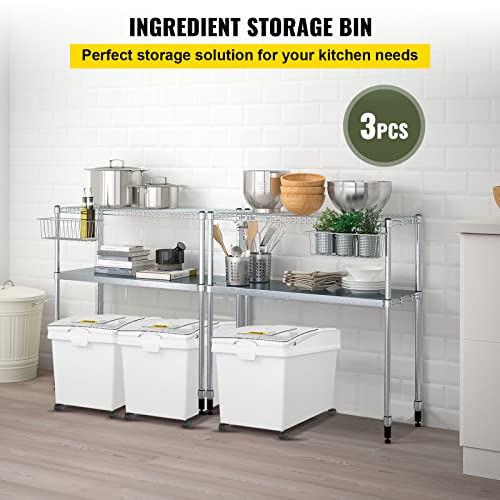VEVOR Ingredient Bin, 10.5 Gallons Capacity Ingredient Storage Bin, PP Material Flour Bins On Wheels, White Shelf Ingredient Bin with Scoop and Sliding Lid, Commercial Storage Bins 3 Pcs/Set - size: 10.5 Gallon (3 Set)