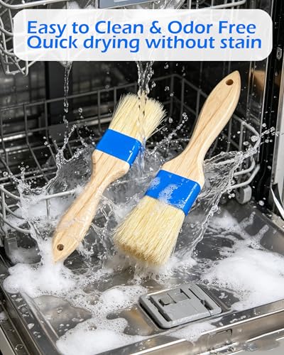 Natural Boar Bristle Pastry Brush,Heat Resistant Basting Brush for Cooking, BBQ, Baking, Food Grade Wooden Handle Oil Brush for Egg Wash, Butter,Marinade, Sauce, Dishwasher Safe(1",1.5",3PC)