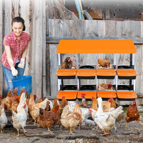 8-Hole Chicken Nesting Box with Removable Lid, Metal Chicken Coops with Roll Away Design/Easy Egg Collection/Ventilation Holes, for Chickens Coops, Duck and Hens - color: Orange, size: 8 holes without legs