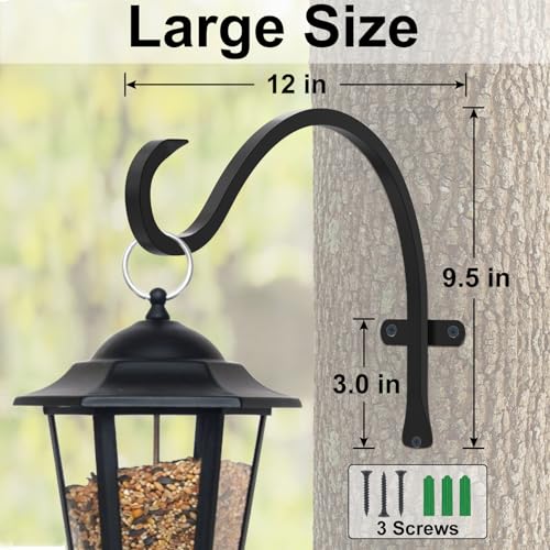12 Inch Heavy Duty Plant Hanger Wall Hook 2 Pack - Black Iron Hanging Plant Bracket Holds 44 lbs - Rust Resistant Indoor Outdoor Hooks for Bird Feeders Lanterns Wind Chimes Hanging Baskets with Screws - size: 2 Pieces