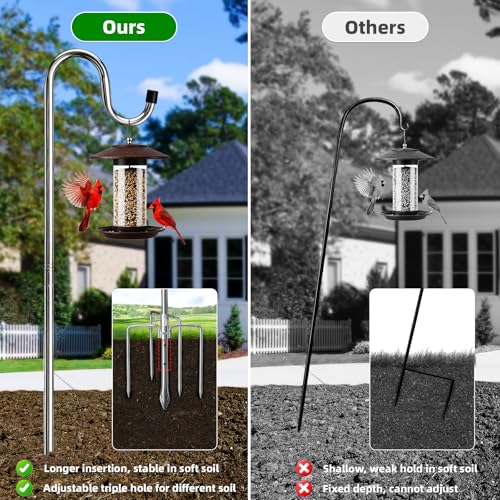 COCONUT Shepherds Hook, 62 Inches Shepherds Hook with 5 Prongs Base Stainless Steel Adjustable Garden Hanging Holder for Bird Feeders Lanterns Planting Hanger Weddings Decor, Silver - color: Silver, size: 62 inch