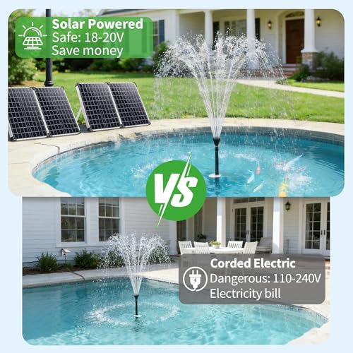 100W Solar Water Fountain Pump, 1200GPH Adjustable Flow & Dry-Run Protection Pond Pump, Dual Solar Panels, 3 Spray Nozzles, Solar Fountain Pump Kit for Outdoor Ponds, Water Garden P1100 - size: 100W