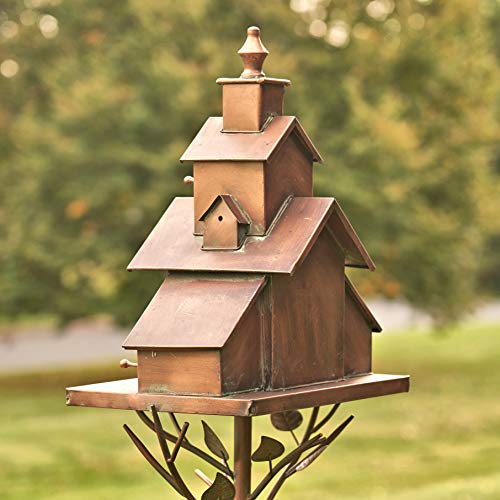 Large Copper Colored Multi-Birdhouse Stakes, Room for 4 Bird Families in Each (Church Style with Cascading Roof) - style: Church Style with Cascading Roof