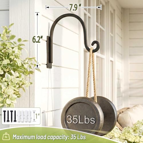 Heavy Duty Plant Hanger Bracket 4-Packs, Outdoor Metal Plant Hangers | 8" Rust-Resistant Wrought Iron Hooks with Mounting Hardware Included, Multi-Use Wall Mount Hooks for Bird Feeders, Lanterns - size: 1A-8“ 4PCs
