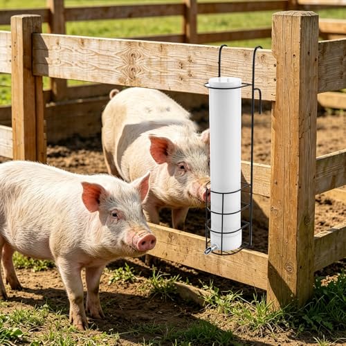 1 Set Hanging Vertical Pig Waterer with Nipples Cover and Cable Tie for Pig and Other Livestock, Sturdy and Durable, Height-Adjustable and Easy to Install