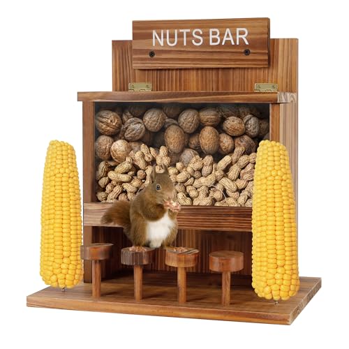 KOOPRO Squirrel Feeder for Outside Tree, Squirrel Picnic Table Feeder for Outdoors Corn Cob Peanut Feeder Funny Chipmunk House Nuts Bar Hanging Wooden Box | Corn Cob Peanut Feeder Funny Chipmunk House Nuts Bar Hanging Wooden Box