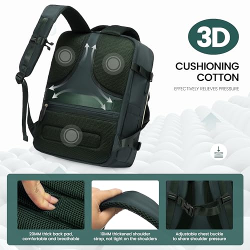LOVEVOOK Travel Backpack for Women, 40L Carry On Backpack with 3 Packing Cubes,TSA Personal Item Travel Bag Airline Approved, Water Resistant Weekender Overnight Luggage Daypack, Fits 17 Inch Laptop - color: H-green-beige-black, size: Large - 17.3 Inch -