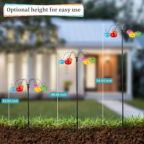 Liitrton Glass Hummingbird Feeders with Shepherds Hook for Outdoors | Hanging 6 Hand-Blow Glass Hummingbird Feeder Balls, Adjustable Hight Bird Feeder Pole for Outside Garden Decor