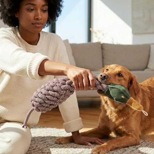 Crinkle Duck Rope and Chew Bird Dog Toy, Large Size, Brown | Rustling texture sparks playful tugging and gnawing sessions, feathered friend design pups carry and shake at home every day