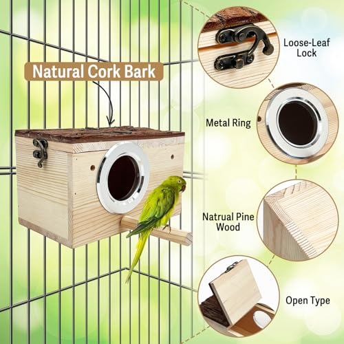 Tfwadmx Parakeet Nesting Box Wooden Parrot Nest Cockatiel Nesting Bird Breeding Box House with Perch for Parrot Parakeet Cockatiel Lovebirds Budgie Conure - style: Style 2