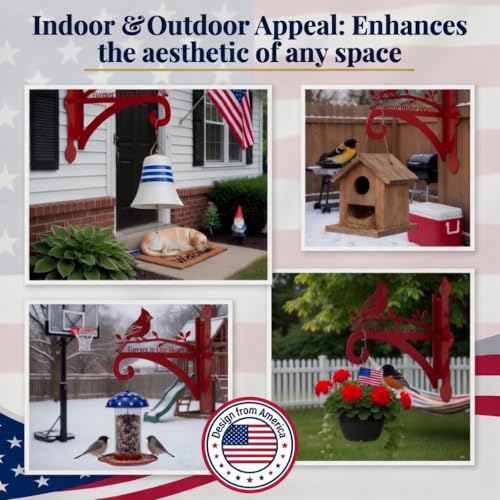Cardinal Memorial Plant Hanger Hook, Sympathy Gift – 8.3"x9.8" Rustproof Metal Bracket with Forever in Our Hearts Red Cardinal Bird, Holds Planters Feeders Wind Chimes Lanterns Indoor Outdoor