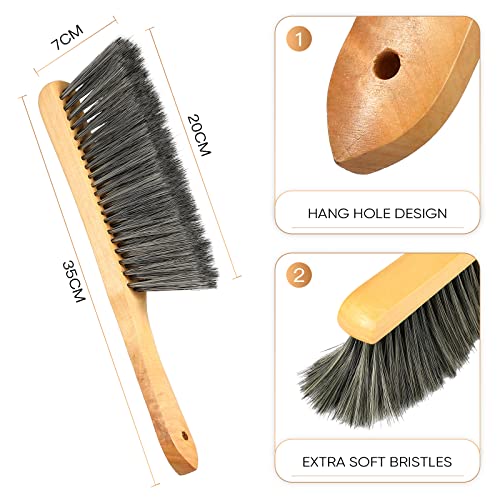 Patelai 2 Pcs Wooden Bench Brushes Fireplace Brush, Gray, Brown | Hand Broom, Natural Fiber Long Wood Handle Bench, Soft Bristles Dust Brush for Hearth Tidy Car Home Workshop Woodworking - color: Gray, Brown